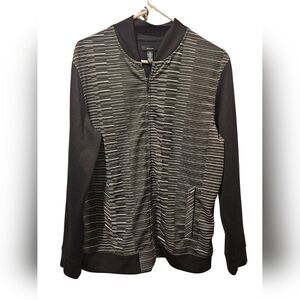 Alfani Men's Full Zip Sweater Medium Black White Knit Cardigan Jacket M